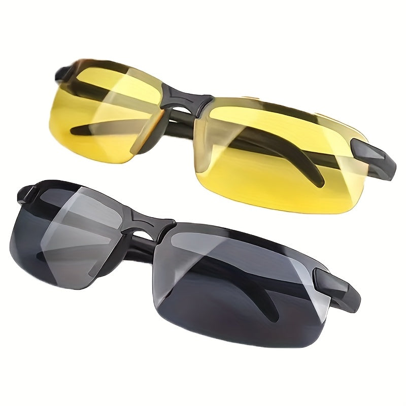 2pcs Sports Glasses Casual Glasses, Ultra Light Aurora Night Vision Driving Glasses Suitable For Men And Women-Anti-Glare, Half-Frame Design Ensures Safe Vision At Night, For Daily Wear Glasses, Gift Idea For Women Men