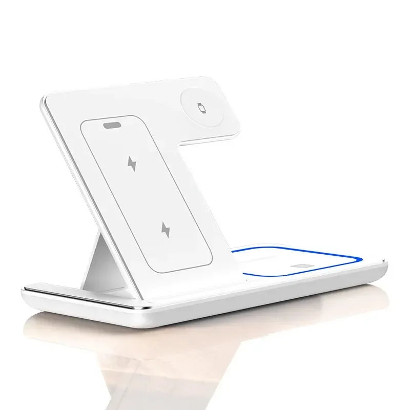 LED Fast Wireless Charger Stand 3 in 1 Foldable Charging Station For iPhone 15 14 13 12 11 Apple Watch 9 8 7 6 5 Airpods Pro