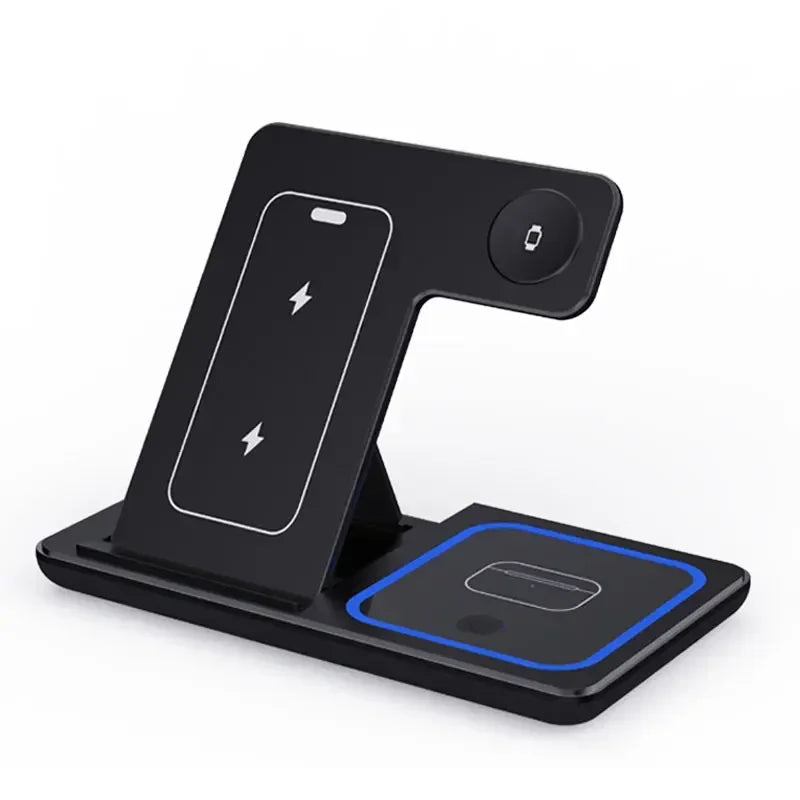 LED Fast Wireless Charger Stand 3 in 1 Foldable Charging Station For iPhone 15 14 13 12 11 Apple Watch 9 8 7 6 5 Airpods Pro