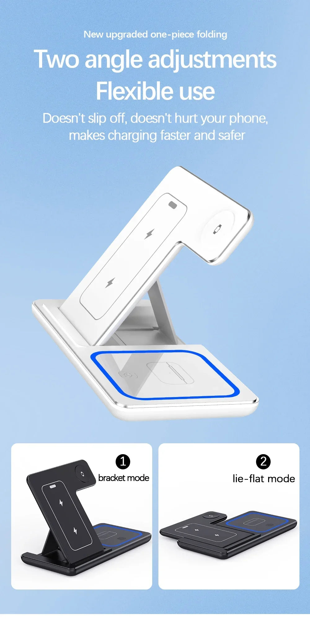 LED Fast Wireless Charger Stand 3 in 1 Foldable Charging Station For iPhone 15 14 13 12 11 Apple Watch 9 8 7 6 5 Airpods Pro