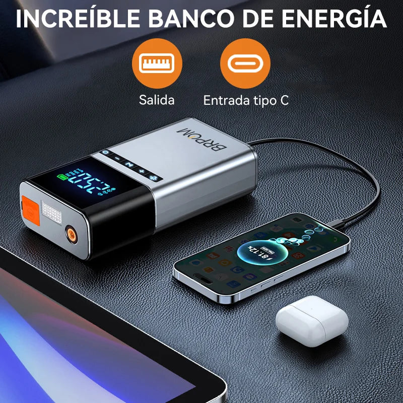 Car Jump Starter Air Pump 4 in 1 Portable Air Compressor Battery Booster With Power Bank LED Light EVA Bag For 12V Cars