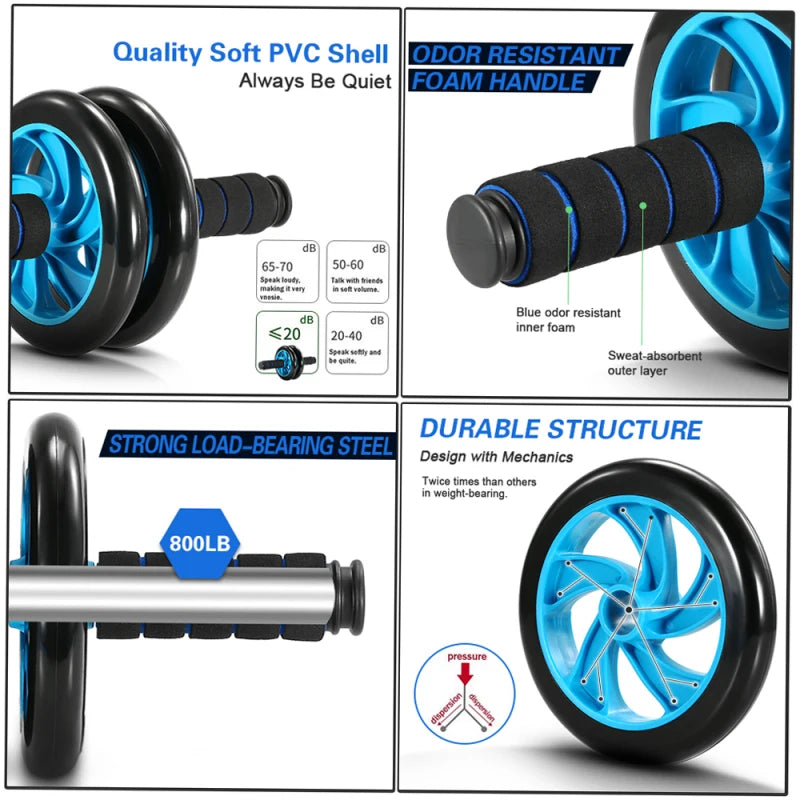 5-In-1 AB Wheel Roller Kit with Push-Up Bar Jump Rope Hand Gripper and Knee Pad Abdominal Core Carver Fitness Workout