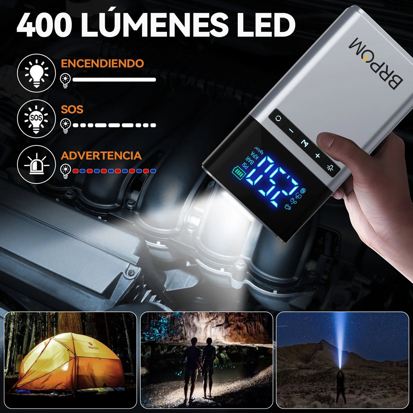Car Jump Starter Air Pump 4 in 1 Portable Air Compressor Battery Booster With Power Bank LED Light EVA Bag For 12V Cars