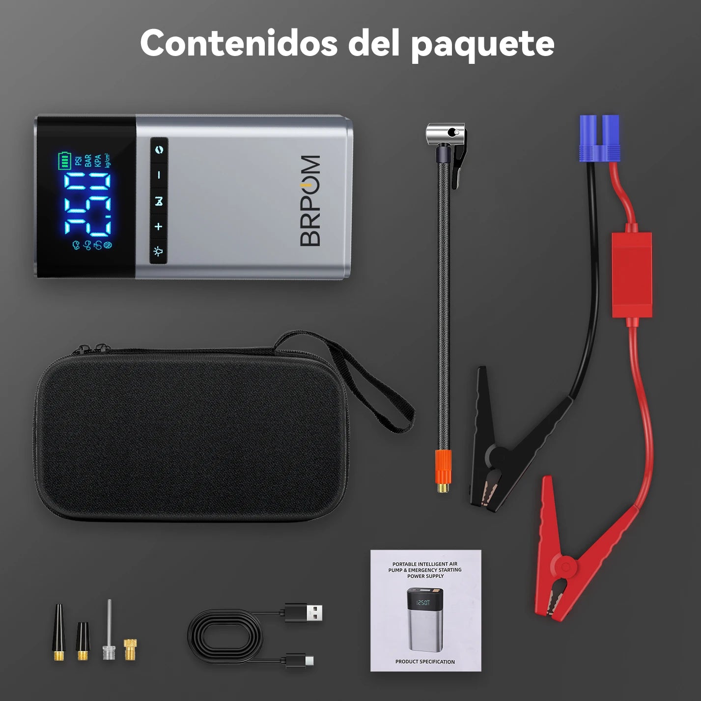 Car Jump Starter Air Pump 4 in 1 Portable Air Compressor Battery Booster With Power Bank LED Light EVA Bag For 12V Cars
