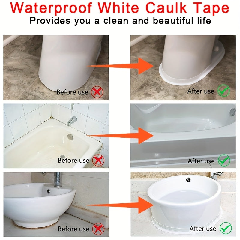 4 ROLLS Caulk Tape Long-Lasting Self-Adhesive Waterproof Strips for Bathroom & Kitchen, Caulking Tape, Instant Application, No Tools Needed, Peel And Stick, Bathroom Accessories, Bathroom, Bathroom Must Haves, Toilet Tape