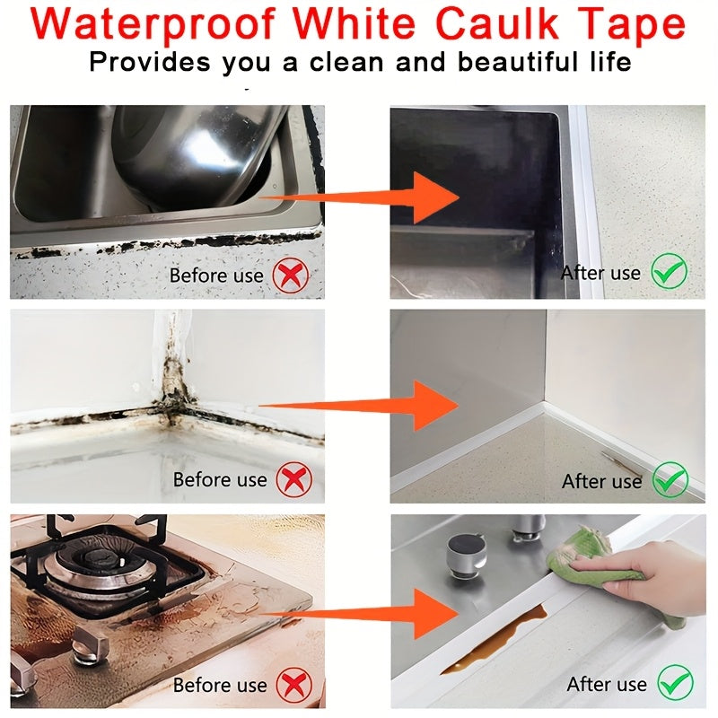 4 ROLLS Caulk Tape Long-Lasting Self-Adhesive Waterproof Strips for Bathroom & Kitchen, Caulking Tape, Instant Application, No Tools Needed, Peel And Stick, Bathroom Accessories, Bathroom, Bathroom Must Haves, Toilet Tape