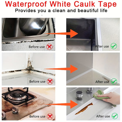4 ROLLS Caulk Tape Long-Lasting Self-Adhesive Waterproof Strips for Bathroom & Kitchen, Caulking Tape, Instant Application, No Tools Needed, Peel And Stick, Bathroom Accessories, Bathroom, Bathroom Must Haves, Toilet Tape