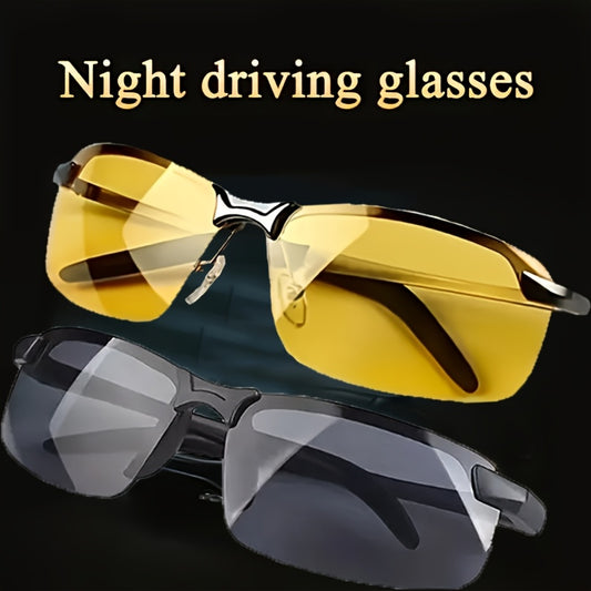 2pcs Sports Glasses Casual Glasses, Ultra Light Aurora Night Vision Driving Glasses Suitable For Men And Women-Anti-Glare, Half-Frame Design Ensures Safe Vision At Night, For Daily Wear Glasses, Gift Idea For Women Men