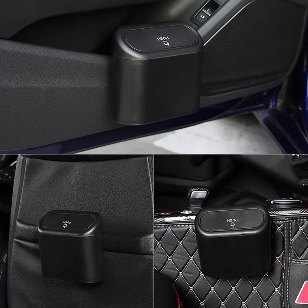 Car Interior Clamshell Trash Bin Black Trash Can With Automatic Rebound Cover Auto Organizer Garbage Can Rubbish Storage Box