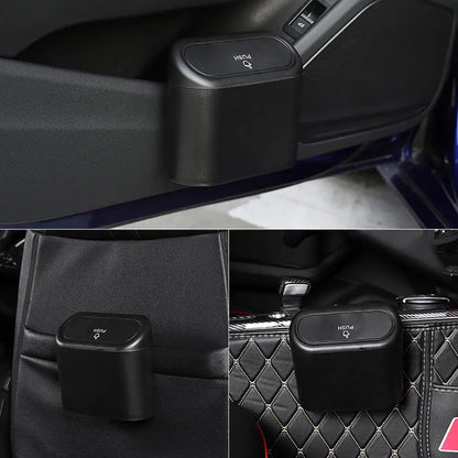 Car Interior Clamshell Trash Bin Black Trash Can With Automatic Rebound Cover Auto Organizer Garbage Can Rubbish Storage Box