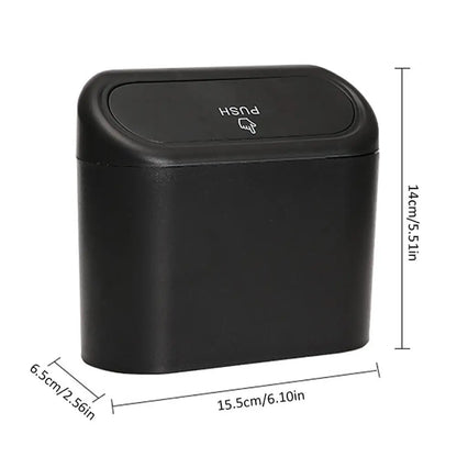 Car Interior Clamshell Trash Bin Black Trash Can With Automatic Rebound Cover Auto Organizer Garbage Can Rubbish Storage Box