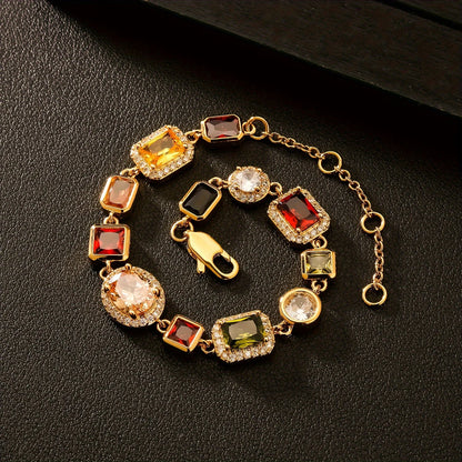 USA Warehouse 10MM Colourful Gemstone Chain 18K Gold Plated Multi Colored CZ Zirconia Jewelry Gem Stone Bracelet for Men Women