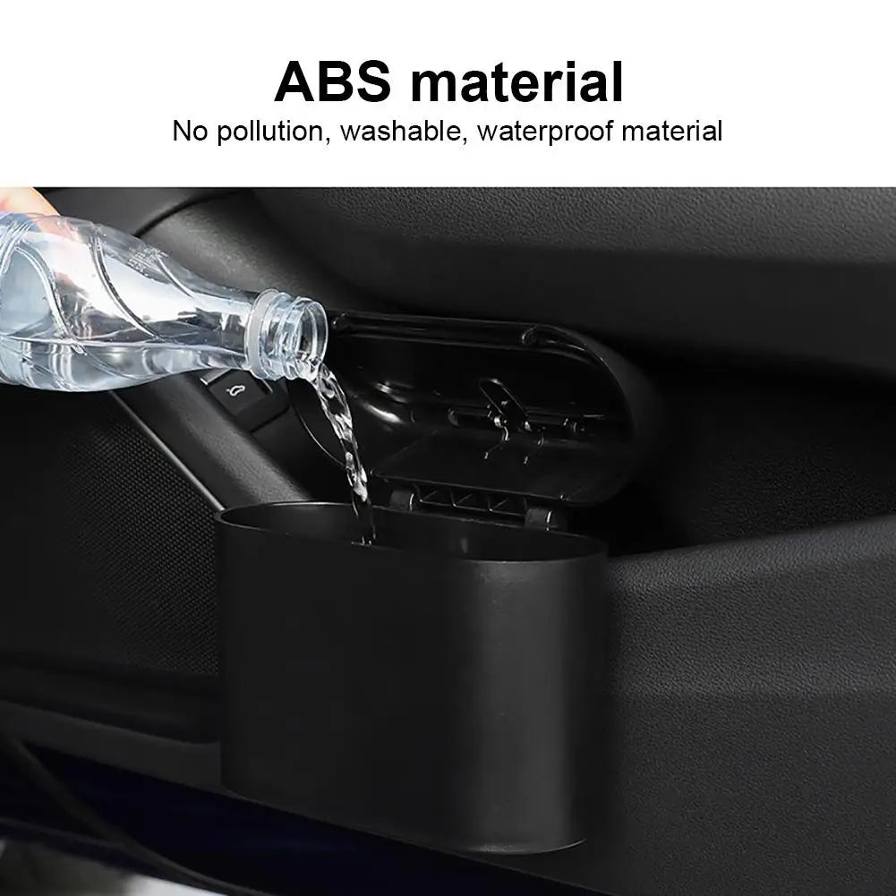 Car Interior Clamshell Trash Bin Black Trash Can With Automatic Rebound Cover Auto Organizer Garbage Can Rubbish Storage Box