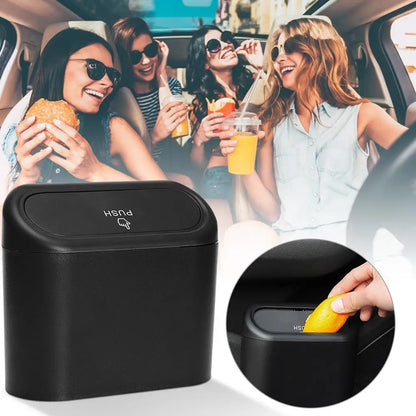 Car Interior Clamshell Trash Bin Black Trash Can With Automatic Rebound Cover Auto Organizer Garbage Can Rubbish Storage Box