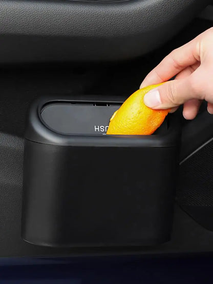Car Interior Clamshell Trash Bin Black Trash Can With Automatic Rebound Cover Auto Organizer Garbage Can Rubbish Storage Box
