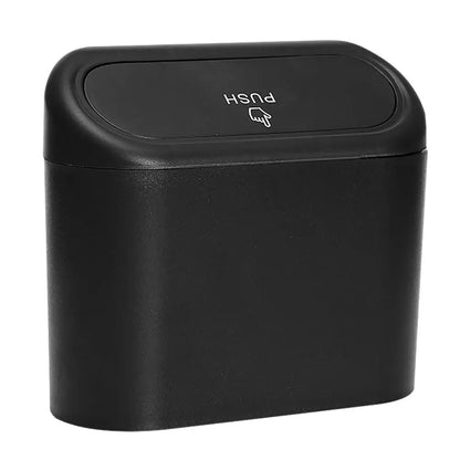 Car Interior Clamshell Trash Bin Black Trash Can With Automatic Rebound Cover Auto Organizer Garbage Can Rubbish Storage Box