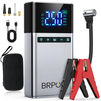 Car Jump Starter Air Pump 4 in 1 Portable Air Compressor Battery Booster With Power Bank LED Light EVA Bag For 12V Cars