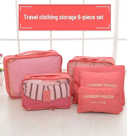 6 Pcs/Set Pink/Blue/Grey Travel Storage Bag Large Capacity Waterproof Luggage Clothing Underwear Storage Bag Bag with Zipper