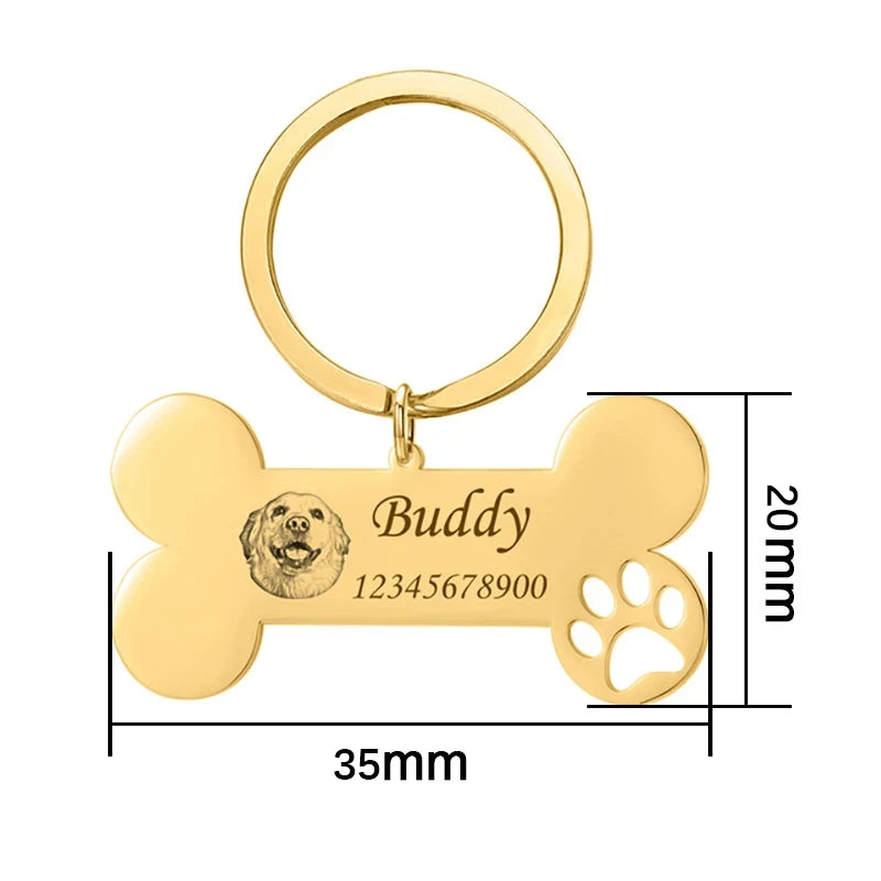 New Cat Dog ID Tag Custom Free Engraving Personalized Dog Collar Pet Charm Name Pendant Bone Necklace Collar Puppy DIY Keychain