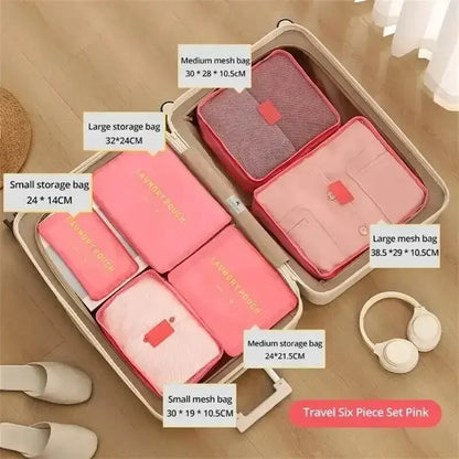 6 Pcs/Set Pink/Blue/Grey Travel Storage Bag Large Capacity Waterproof Luggage Clothing Underwear Storage Bag Bag with Zipper