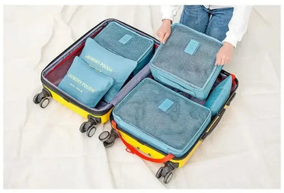 6 Pcs/Set Pink/Blue/Grey Travel Storage Bag Large Capacity Waterproof Luggage Clothing Underwear Storage Bag Bag with Zipper