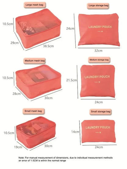 6 Pcs/Set Pink/Blue/Grey Travel Storage Bag Large Capacity Waterproof Luggage Clothing Underwear Storage Bag Bag with Zipper